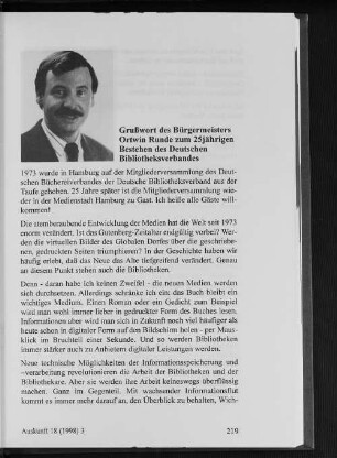 Grußwort des Bürgermeisters Ortwin Runde zum 25jährigen Bestehen des Deutschen Bibliotheksverbandes