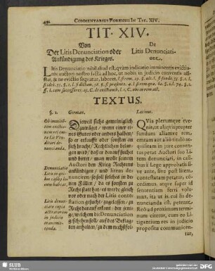 Tit. XIV. Von der Litis Denunciation oder Ankündigung es Krieges