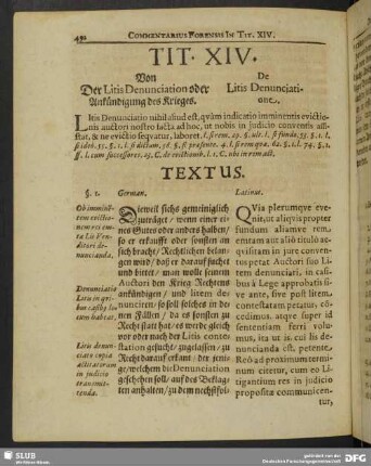 Tit. XIV. Von der Litis Denunciation oder Ankündigung es Krieges