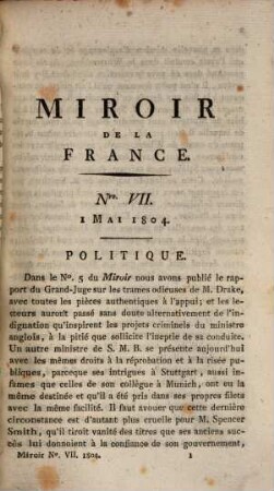 Miroir de la France : recueil historique, politique et littéraire, 7. 1804, 1. Mai