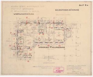 Neubau eines Wohnhauses für Staatsrat Gründgens im Bellevuepark, Berlin: Warmwasserheizung im Grundriss Erdgeschoss; Einzeichnung Heizköper im Kellergeschoss 1:100