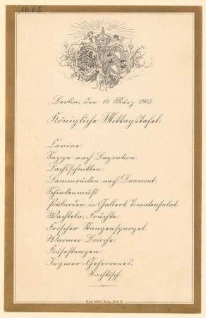 Menükarte : Königliche Mittagstafel