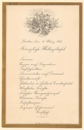 Menükarte : Königliche Mittagstafel