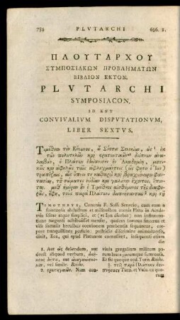 Plutarchi Symposiacon, Id Est Convivalium Disputationum, Liber Sextus