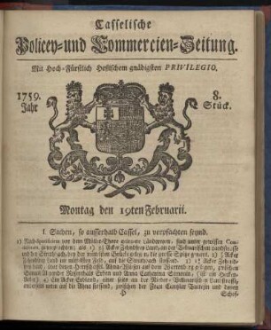 8. Stueck, Montag den 19ten Februarii 1759