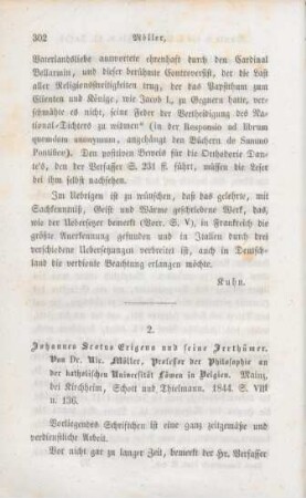 302-310 [Rezension] Möller, Nicolaus, Johannes Scotus Erigena und seine Irrthümer