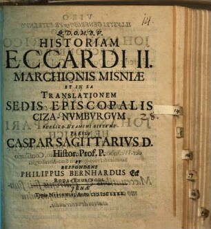 Historiam Eccardi II. marchionis Misniae et in ea translationem sedis episcopalis Ciza-Numburgum