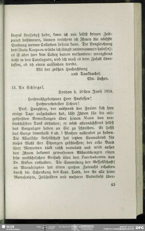 Christian Lassen an August Wilhelm von Schlegel, London, 20.06.1824