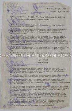 Maschinenschriftliche Abschrift eines Befehls zur Entlassung von Zeitfreiwilligen eines Regiments nach der Niederschlagung des Kapp-Putsches