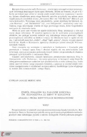 52: Zespół posągów na fasadzie kościoła św. Bernardyna ze Sieny w Krakowie : analiza i próba identyfikacji ikonograficznej