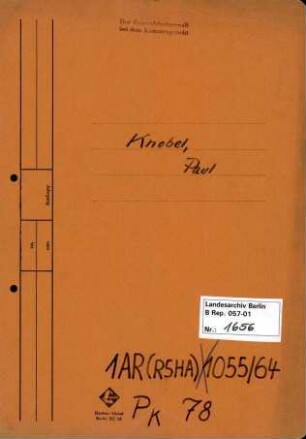 Personenheft Paul Knobel (*08.03.1896), Polizeiobersekretär