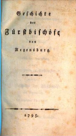 Geschichte der Fürstbischöfe von Regensburg