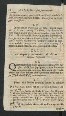 Cap. I. De origine, incrementis & decrementis Papatus