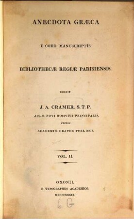 Anecdota Graeca e codd. manuscriptis bibliothecarum Oxoniensium, 2
