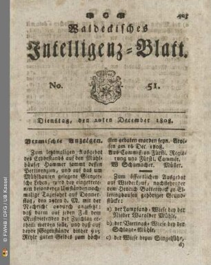 No. 51. Dienstag, den 20ten December 1808