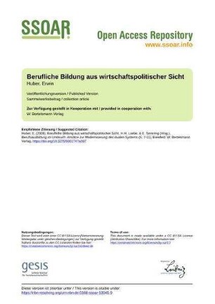 Berufliche Bildung aus wirtschaftspolitischer Sicht