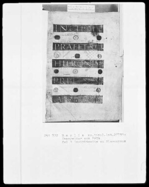 Evangeliar aus Prüm — Incipit, Folio 1recto