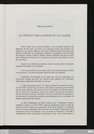 Süheyla Bayrav Le Contact Des Langues Et Le Calque