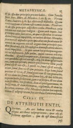 Caput IV. De Attributis Entis.
