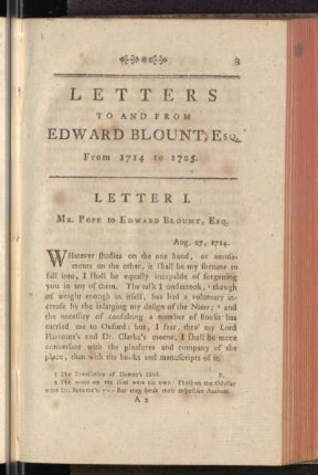 Letters To And From Edward Blount, Esq.