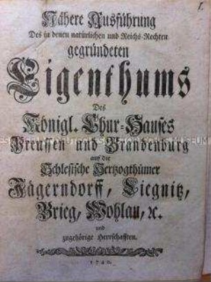 Schrift über preußische Ansprüche in Schlesien.