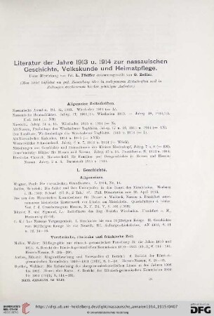Literatur der Jahre 1913 u. 1914 zur nassauischen Geschichte, Volkskunde und Heimatpflege