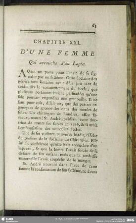 Chapitre XXI. D'une Femme Qui accouche d'un Lapin