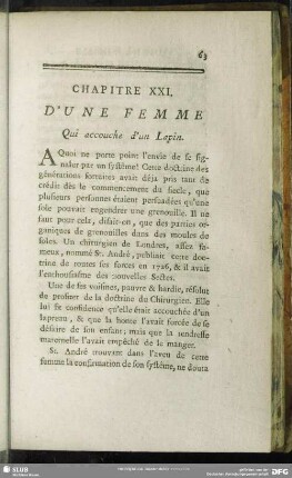 Chapitre XXI. D'une Femme Qui accouche d'un Lapin