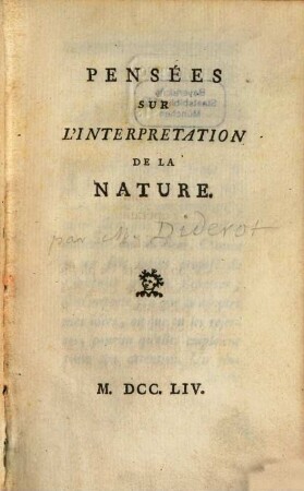 Pensées Sur L'Interpretation De La Nature