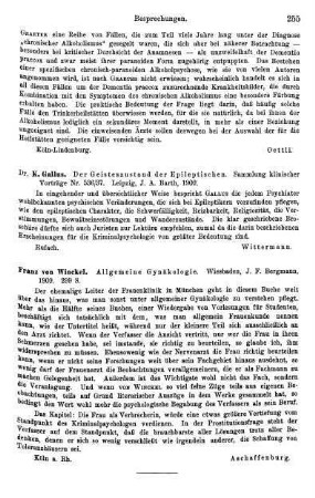 255, Franz von Winckel. Allgemeine Gynäkologie. 1909