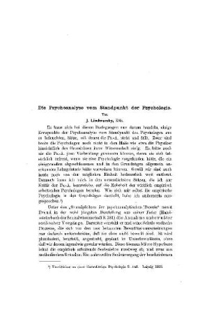 Die Psychoanalyse vom Standpunkt der Psychologie