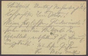 Postkarte von Max Enge, Freiburg im Breisgau, an Constantin Fehrenbach, Gratulation zur Wahl zum Reichstagspräsidenten
