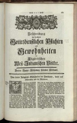 Beschreibung der heutigen Gottesdienstlichen Pflichten und Gewohnheiten der Abgöttischen West-Indianischen Völker. Dritter Haupt-Abtheilung siebender Abschnitt