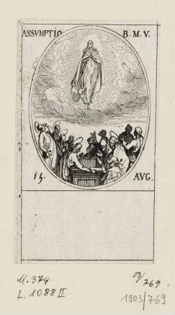 August - Himmelfahrt Mariens, Blatt 71 der Folge "Les images de tous les saincts et saintes de l'année"