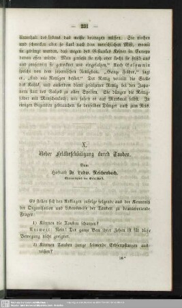 X. Ueber Feldbeschädigung durch Tauben.