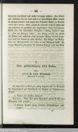 X. Ueber Feldbeschädigung durch Tauben.