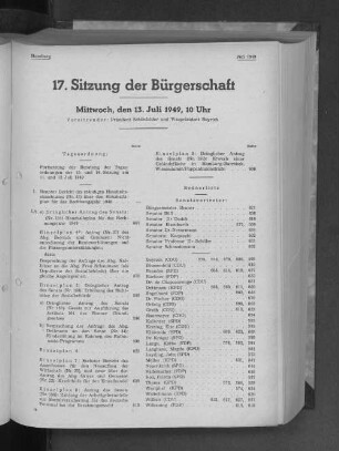 17. Sitzung der Bürgerschaft