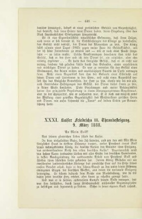 XXXI. Kaiser Friedrichs III. Thronbesteigung. 9. März 1888