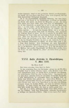 XXXI. Kaiser Friedrichs III. Thronbesteigung. 9. März 1888