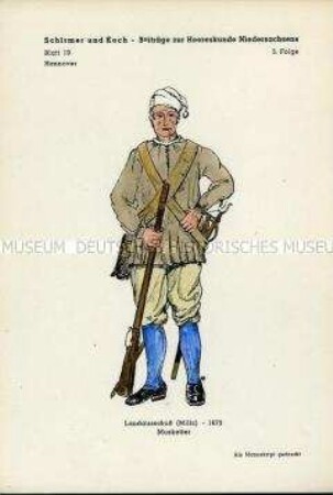 Uniformdarstellung, Musketier des Landausschusses, Kurfürstentum Hannover, 1673.