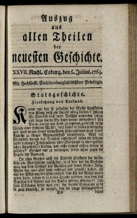 XXVII. Nachl. Coburg, den 6. Julius, 1763.