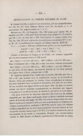 GÉNÉRALISATION DU PREMIER THÉORÈME DE SLUSE.