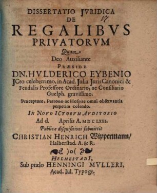 Diss. iur. de regalibus privatorum