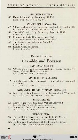 Dritte Abteilung. Gemälde und Bronzen (Nr. 622-655)