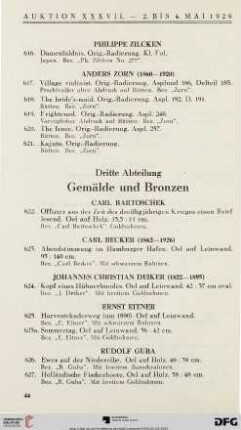Dritte Abteilung. Gemälde und Bronzen (Nr. 622-655)