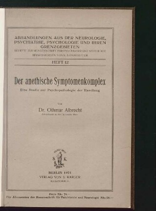 Der anethische Symptomenkomplex : eine Studie zur Psychopathologie der Handlung