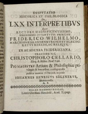 Disputatio Historica Et Philologica De LXX Interpretibus