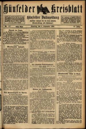 Erste Ausgabe vom Samstag, den 06. September 1924.