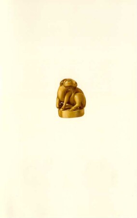 [Tafel 2. 166. Ziege, archaisch. Künstler-Petschaft-Netsuke. Elfenbein. Inschrift: Sei-kiyo. (Siehe S. 438.)]
