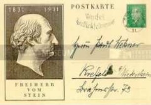Postkarte mit handschriftlichem Text von Generaloberst Wilhelm Heye, Chef der Heeresleitung